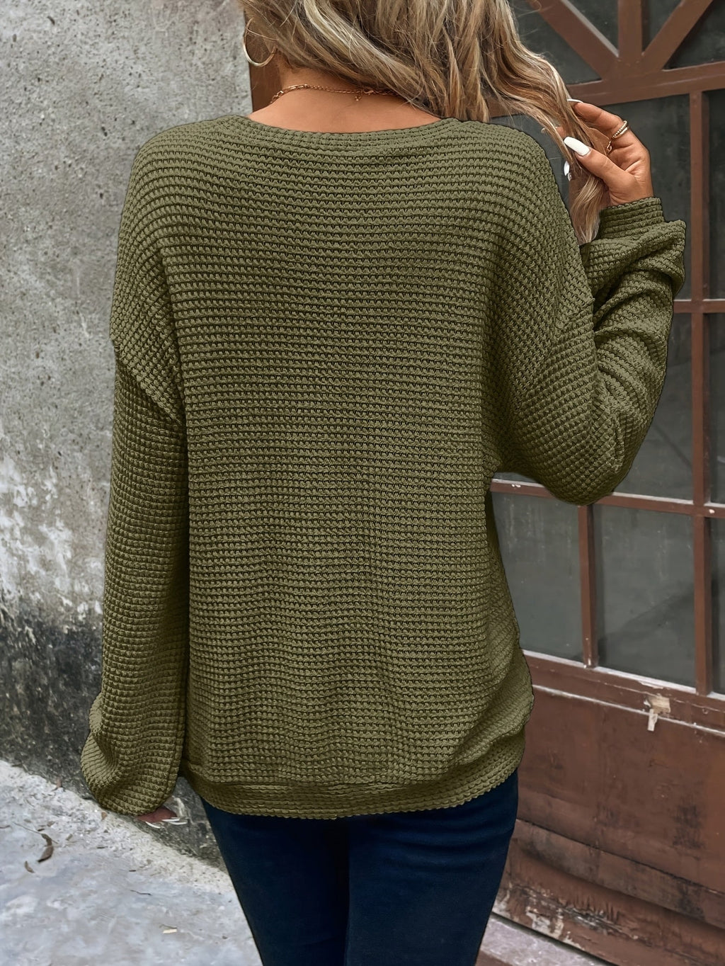 Women’s Relaxed Waffle-Knit Sweater Soft Textured Comfort 8