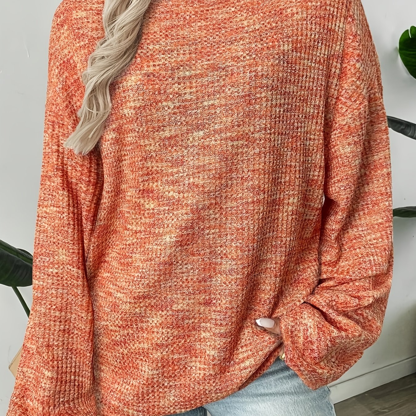 Women’s Relaxed Waffle-Knit Sweater Soft and Cozy Fit 0