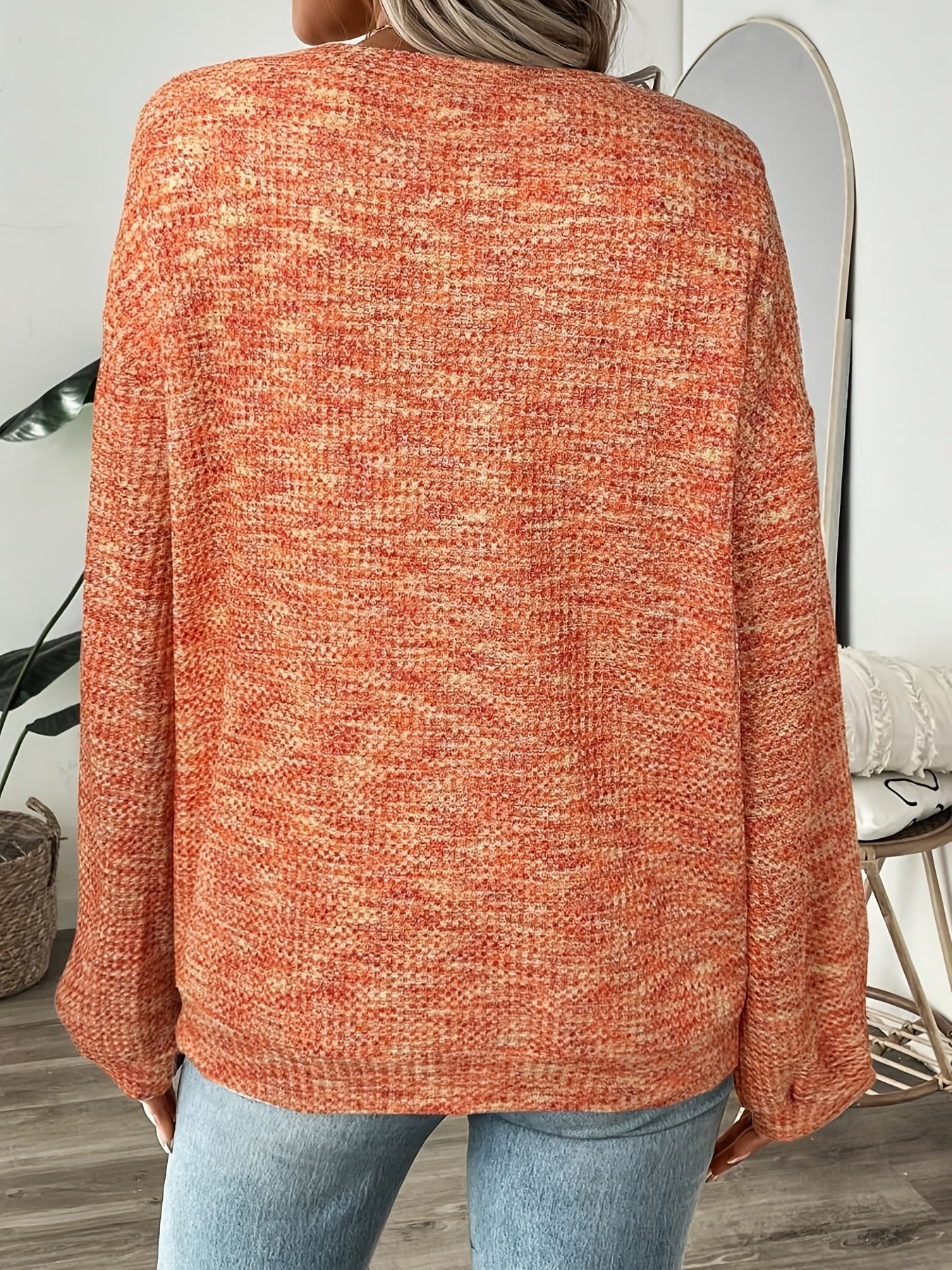 Women’s Relaxed Waffle-Knit Sweater Soft and Cozy Fit 1