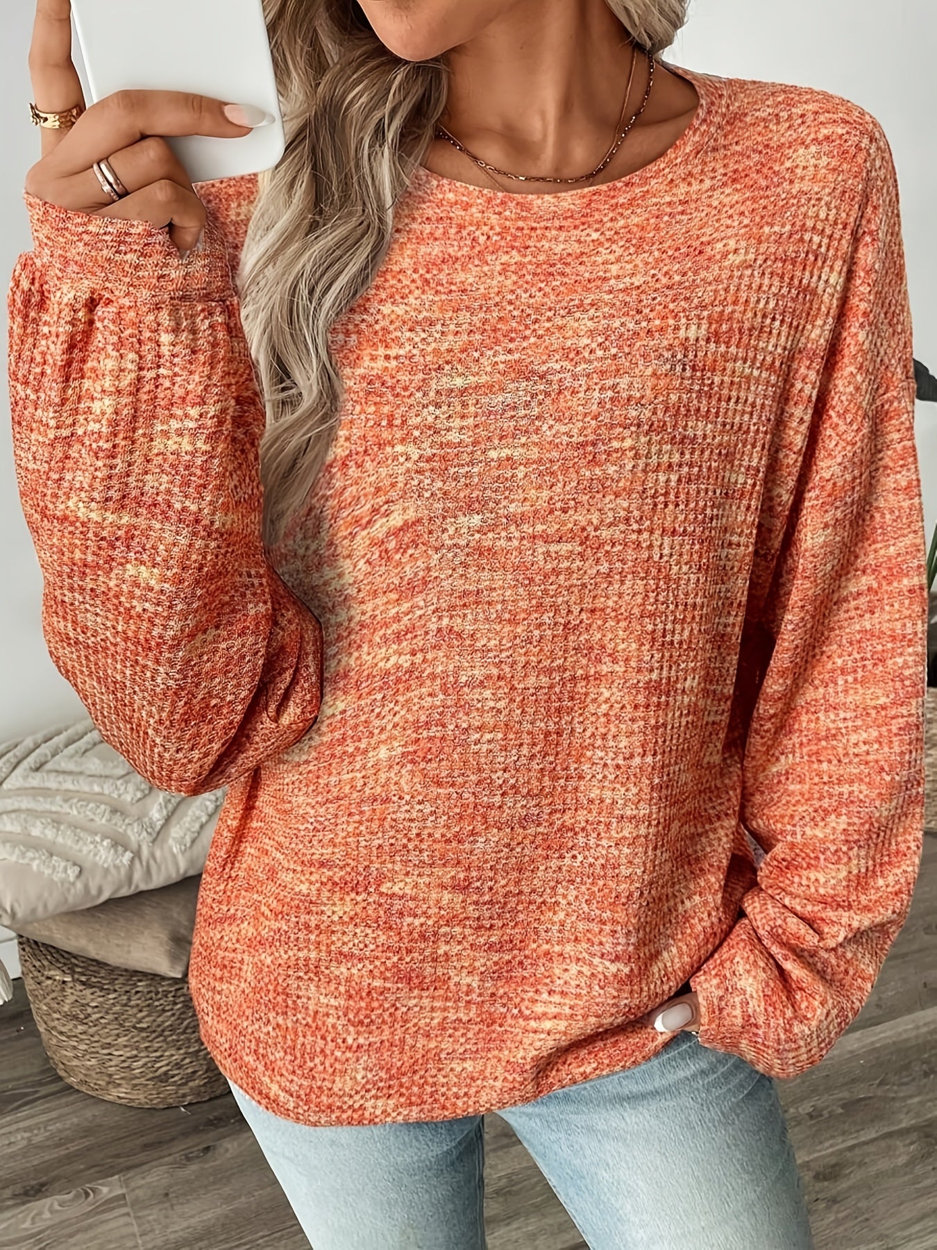 Women’s Relaxed Waffle-Knit Sweater Soft and Cozy Fit 2