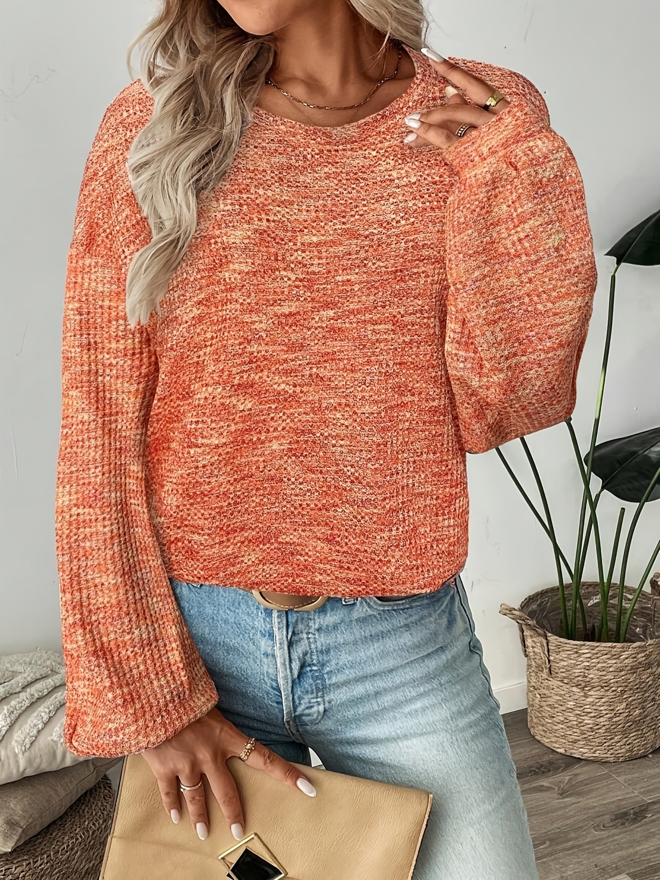 Women’s Relaxed Waffle-Knit Sweater Soft and Cozy Fit 3