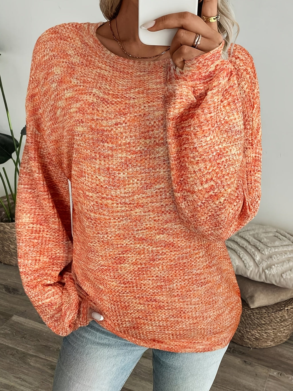 Women’s Relaxed Waffle-Knit Sweater Soft and Cozy Fit 5