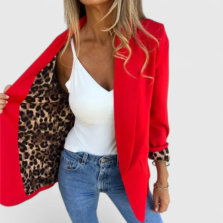 Women’s Reversible Blazer Elegant Design with Leopard Lining 3