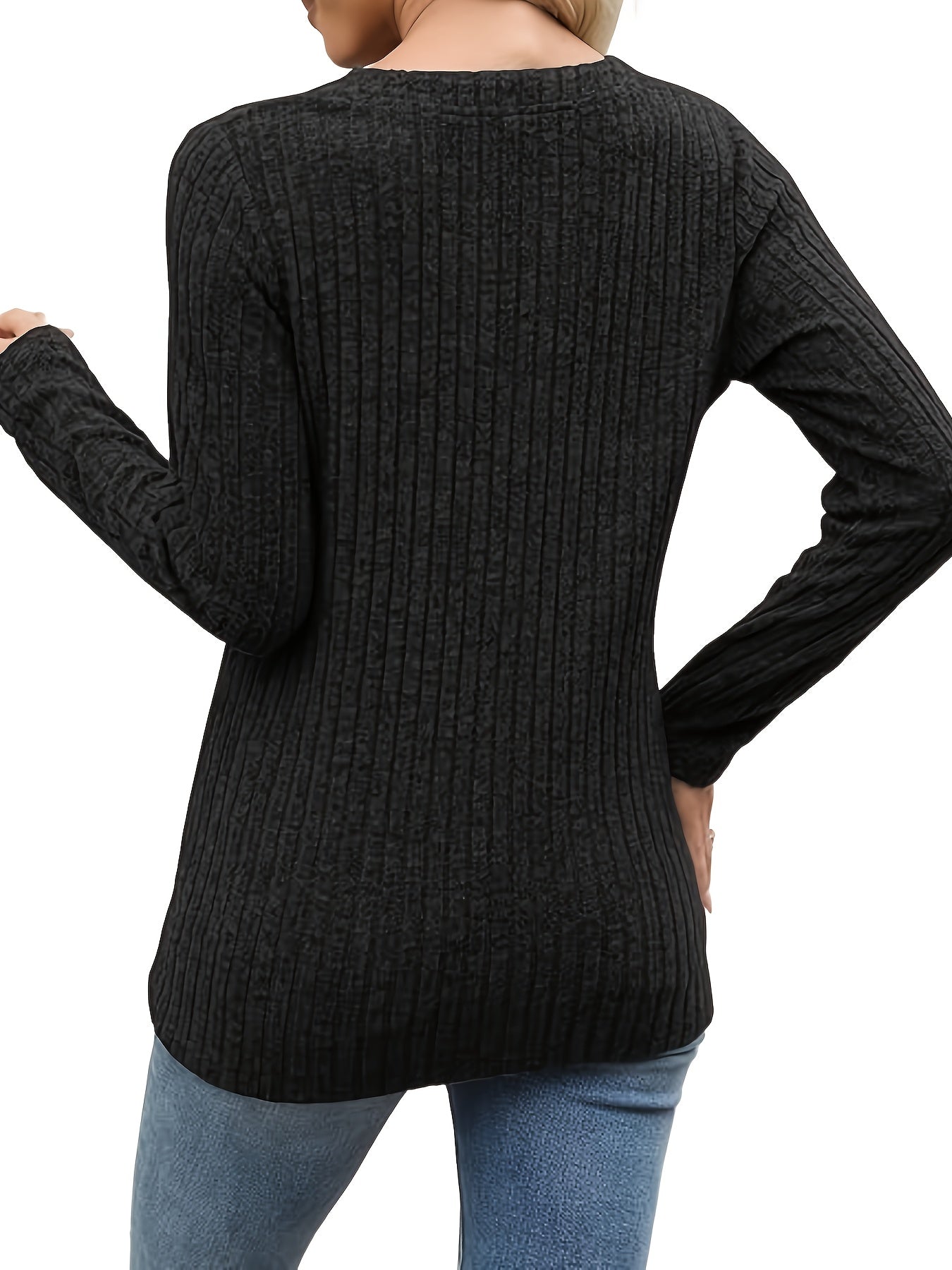 Women’s Ribbed Button-Neck Top Relaxed Fit Long Sleeve 7