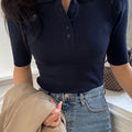 Women’s Ribbed Collared Top Flattering Everyday Style 0