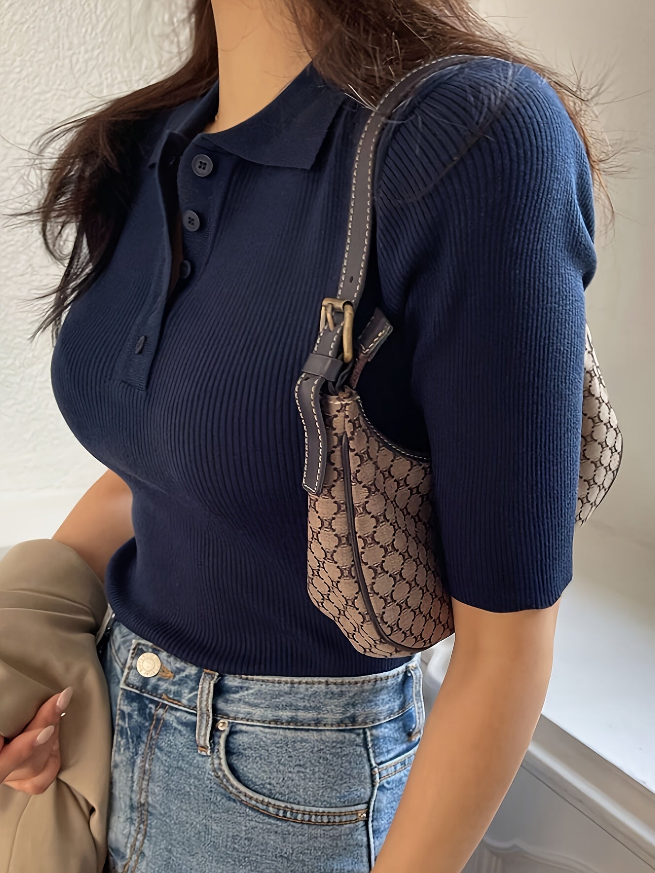 Women’s Ribbed Collared Top Flattering Everyday Style 3
