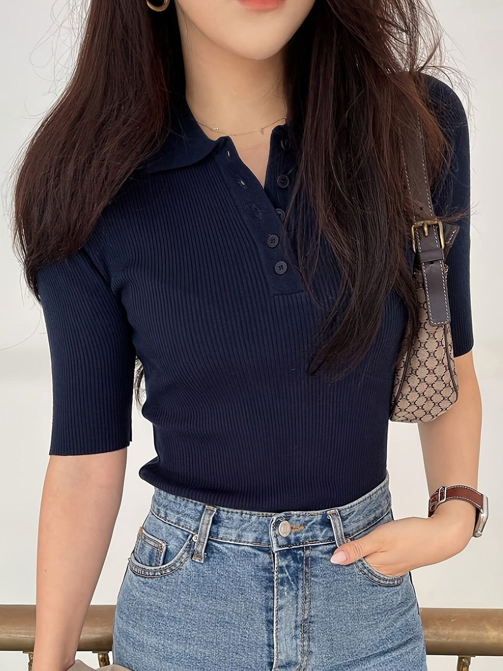Women’s Ribbed Collared Top Flattering Everyday Style 4