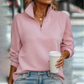Women’s Ribbed Half-Zip Pullover Relaxed Fit Comfort 0