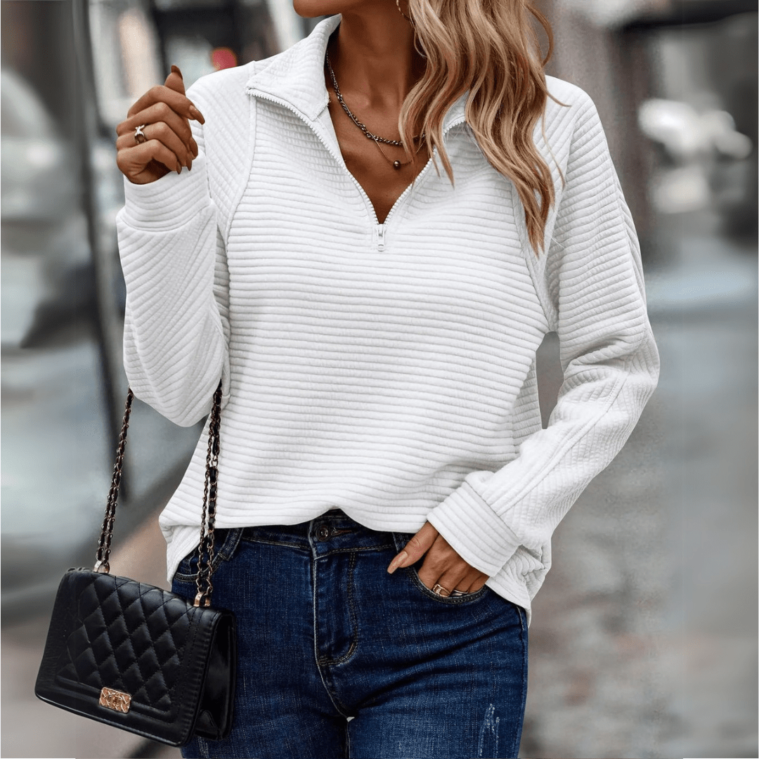 Women’s Ribbed Half-Zip Pullover Relaxed Fit Comfort 1