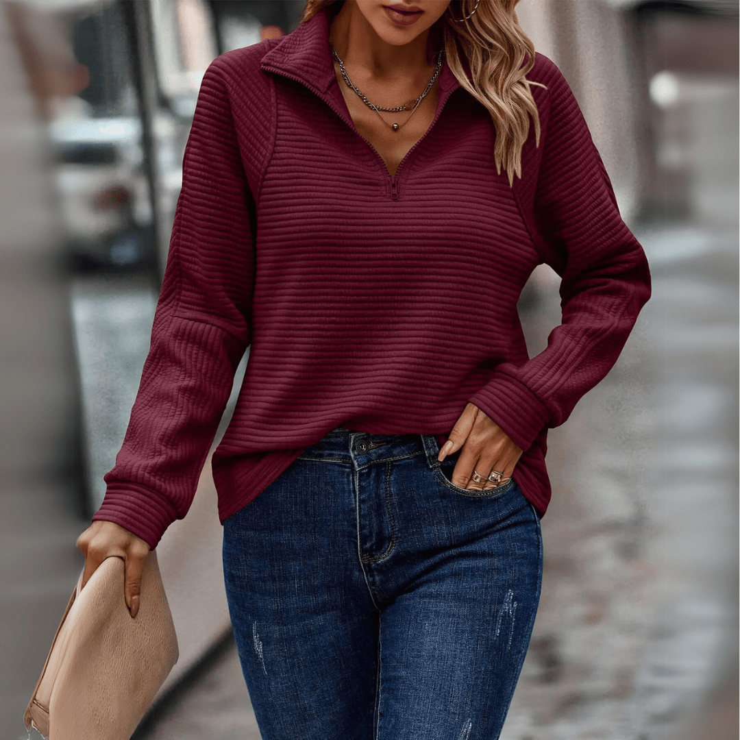 Women’s Ribbed Half-Zip Pullover Relaxed Fit Comfort 4