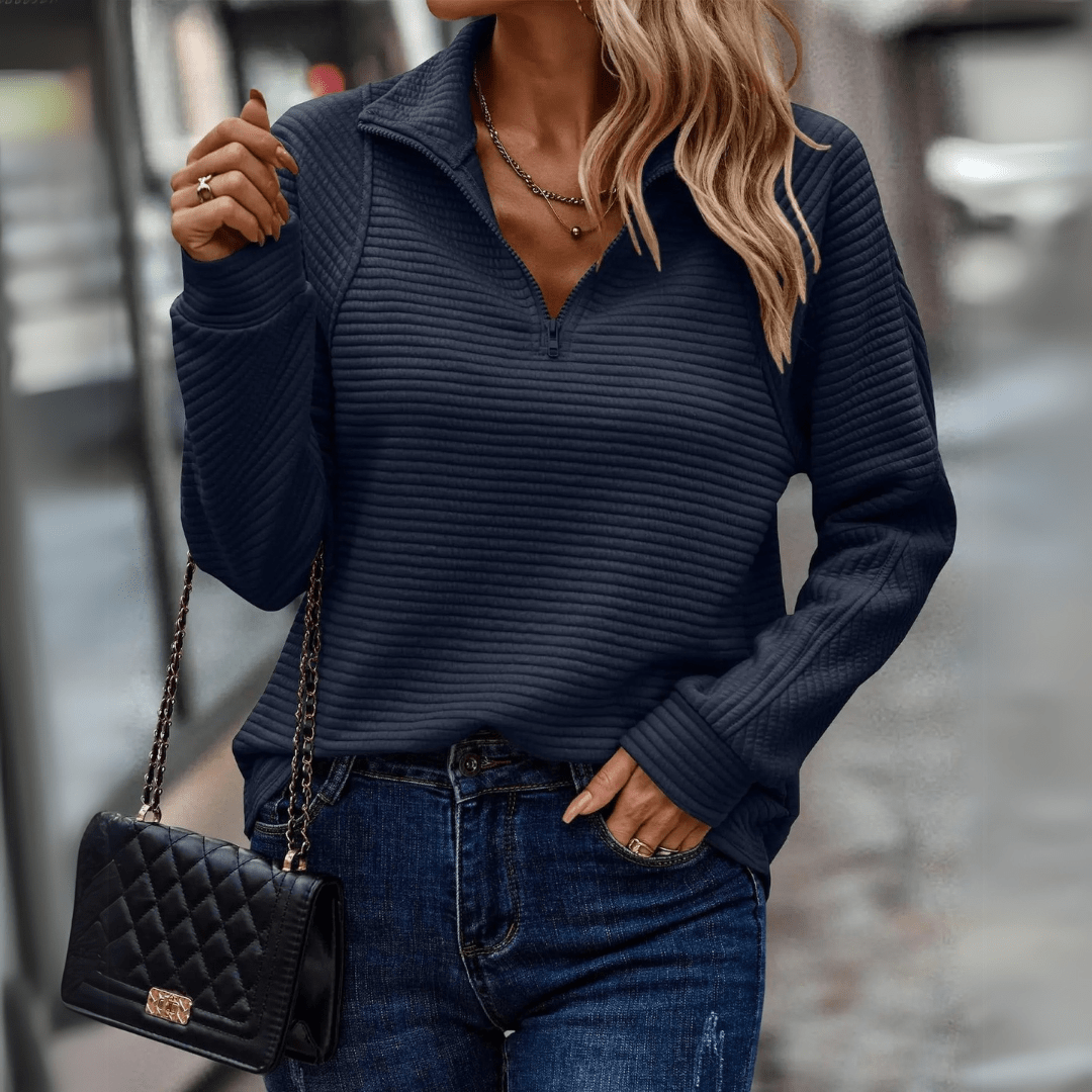 Women’s Ribbed Half-Zip Pullover Relaxed Fit Comfort 5