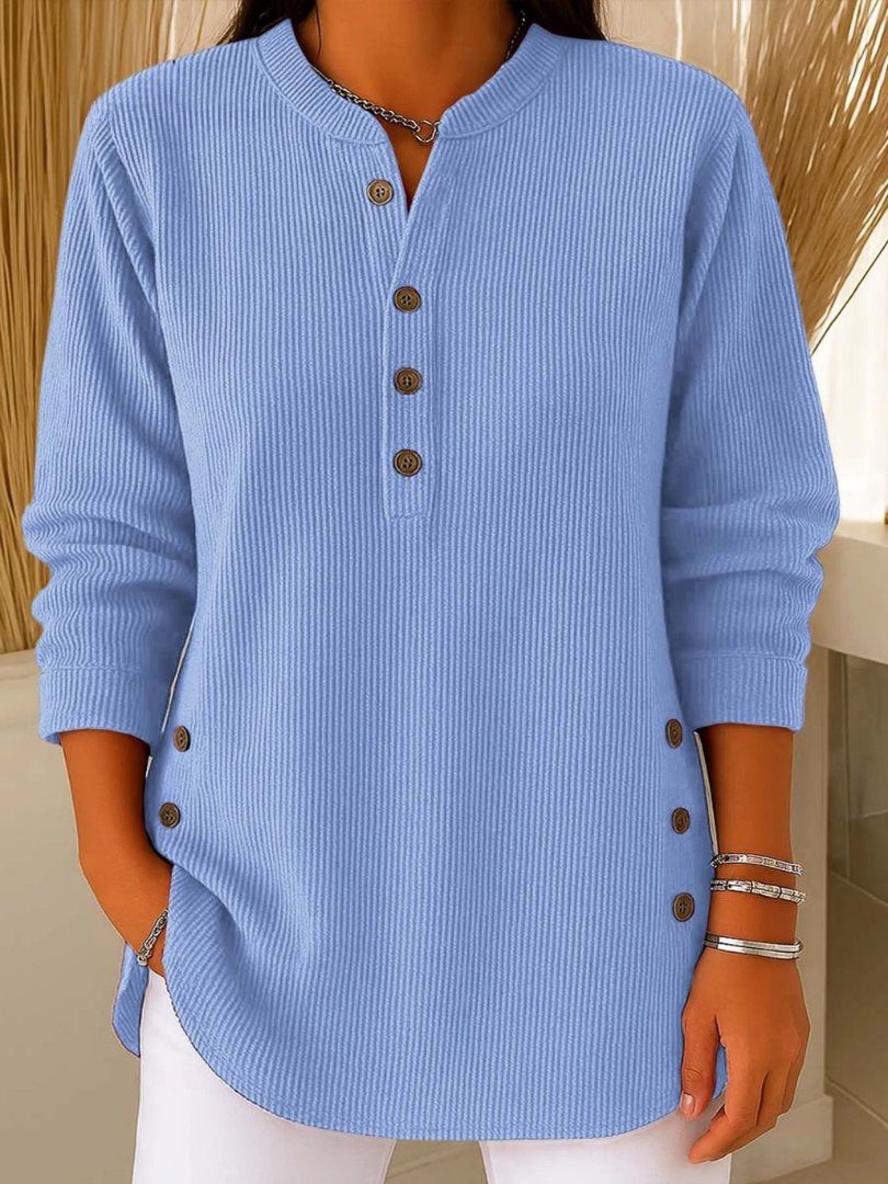 Women’s Ribbed Knit Sweater with Button Details Long Sleeve 0