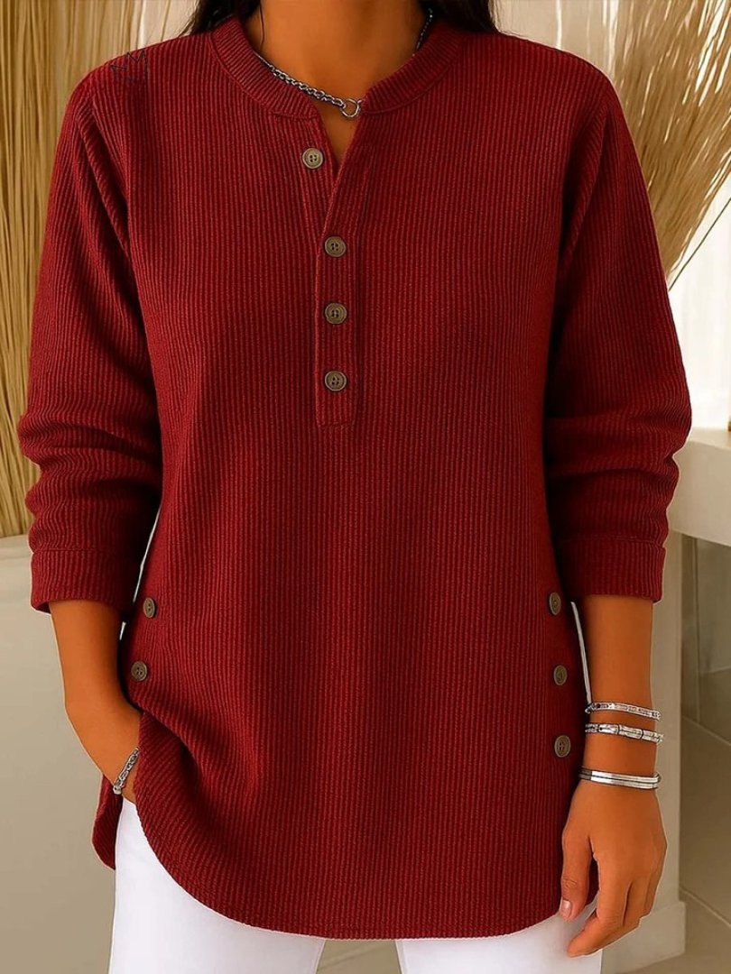 Women’s Ribbed Knit Sweater with Button Details Long Sleeve 1