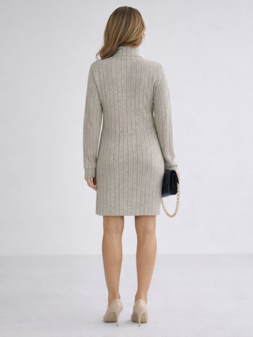Women’s Ribbed Knit Turtleneck Dress Relaxed Fit Above Knee Length 2