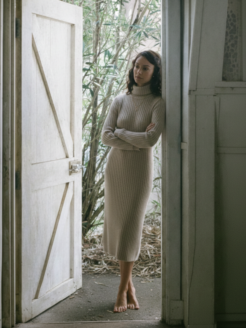 Women’s Ribbed Knit Turtleneck Dress Relaxed Fit Above Knee Length 4