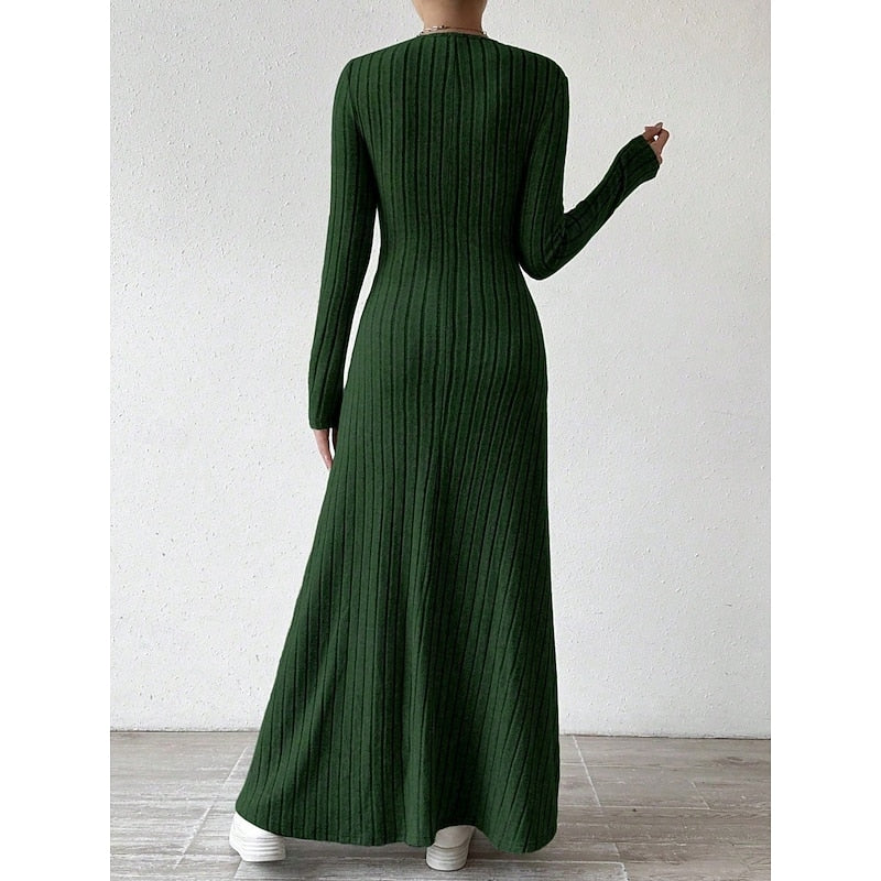 Women’s Ribbed Long-Sleeve Maxi Dress Flattering Silhouette 1