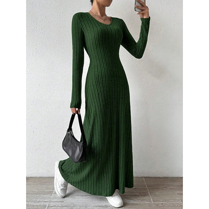 Women’s Ribbed Long-Sleeve Maxi Dress Flattering Silhouette 2