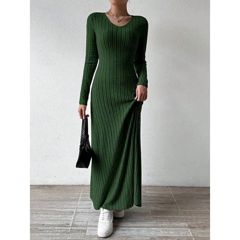 Women’s Ribbed Long-Sleeve Maxi Dress Flattering Silhouette 3