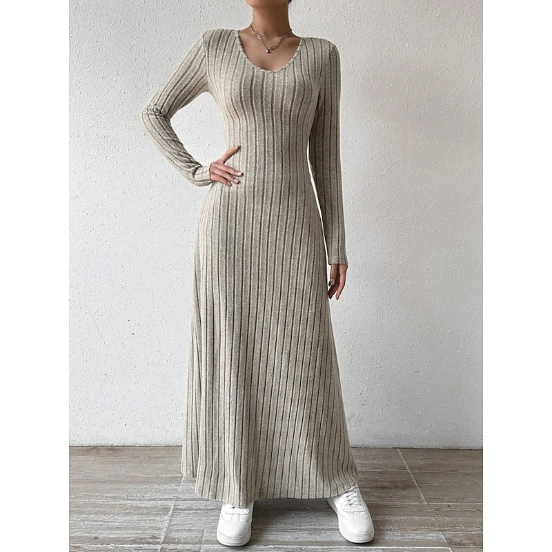 Women’s Ribbed Long-Sleeve Maxi Dress Flattering Silhouette 5