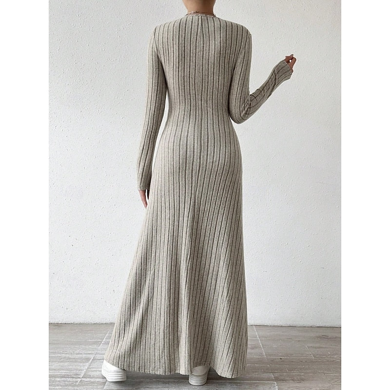 Women’s Ribbed Long-Sleeve Maxi Dress Flattering Silhouette 6