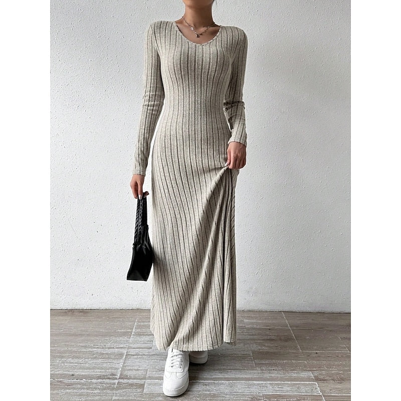 Women’s Ribbed Long-Sleeve Maxi Dress Flattering Silhouette 7
