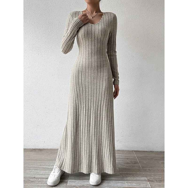 Women’s Ribbed Long-Sleeve Maxi Dress Flattering Silhouette 8