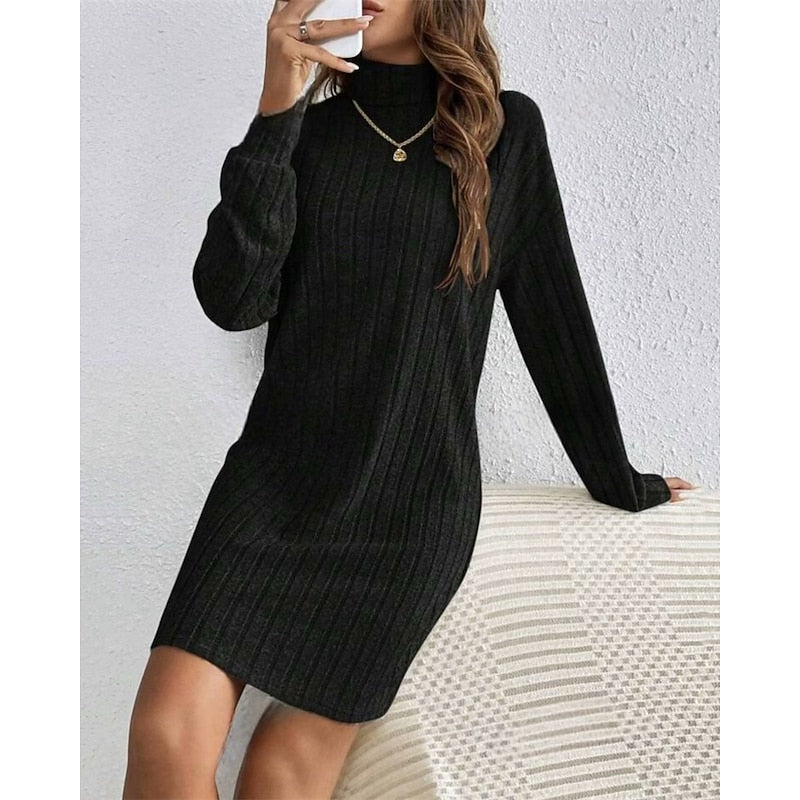 Women’s Ribbed Roll-Neck Dress Relaxed Fit Comfort 1