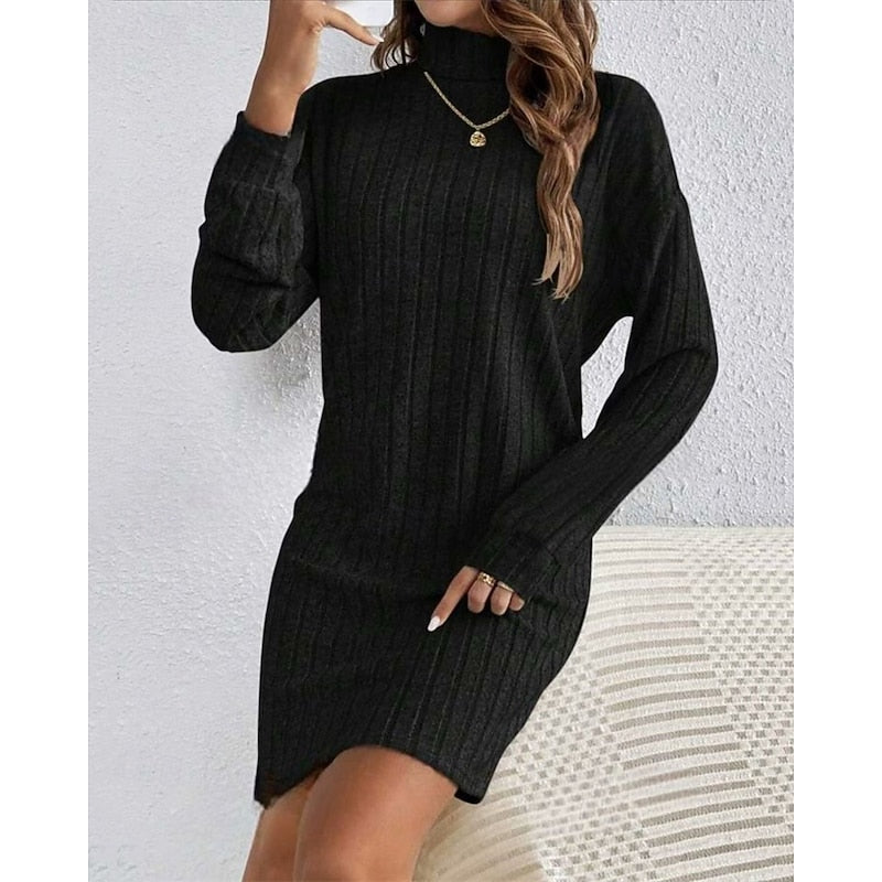 Women’s Ribbed Roll-Neck Dress Relaxed Fit Comfort 2