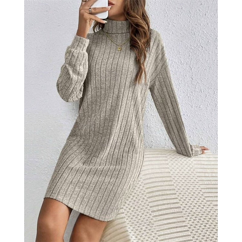 Women’s Ribbed Roll-Neck Dress Relaxed Fit Comfort 4