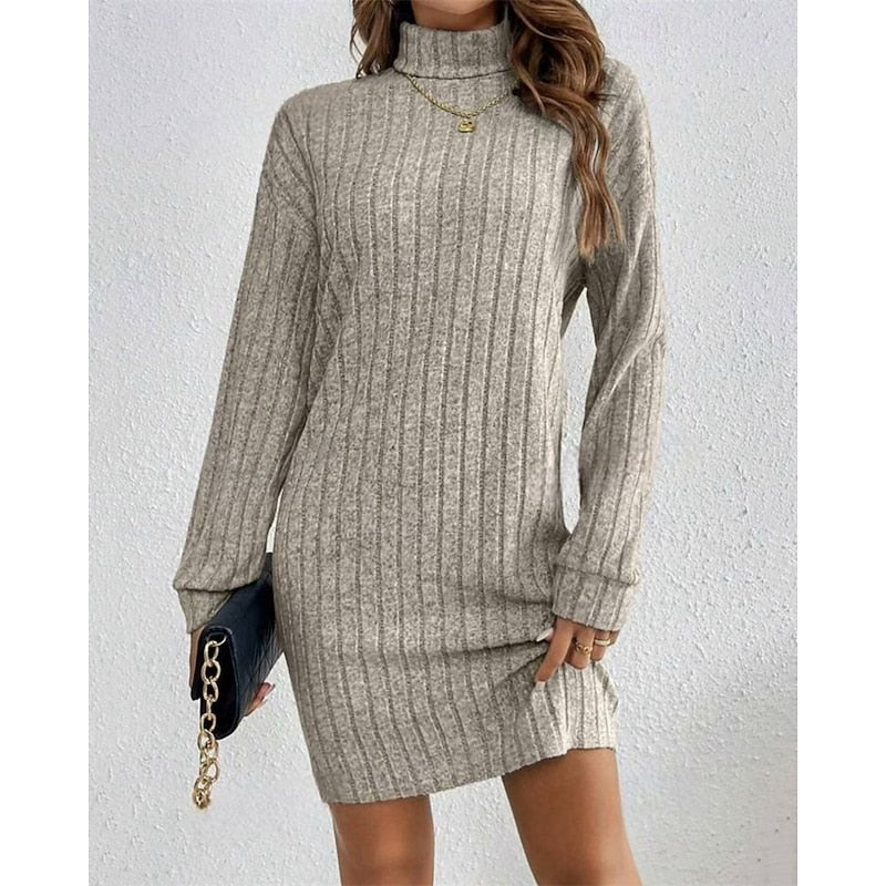Women’s Ribbed Roll-Neck Dress Relaxed Fit Comfort 5