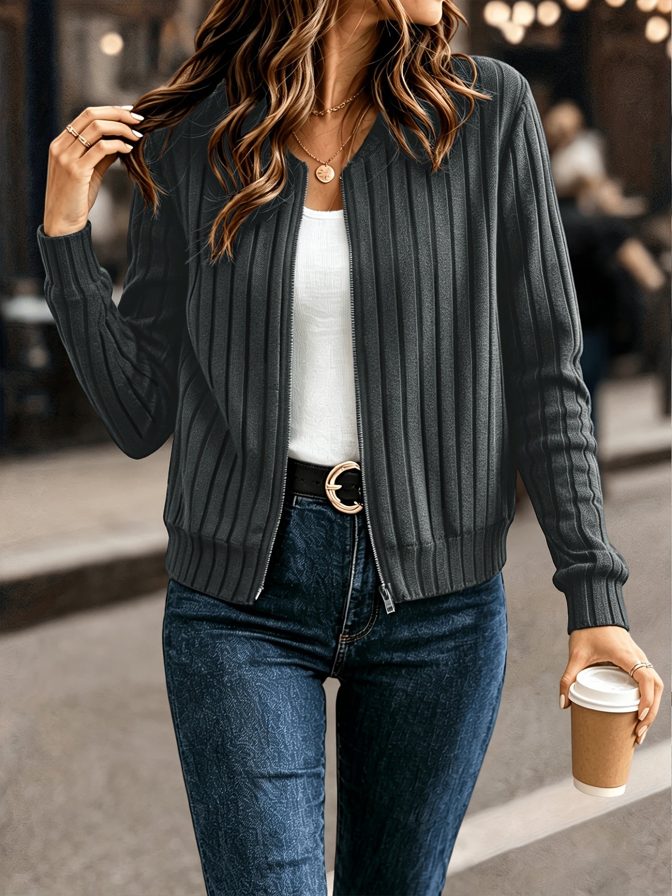 Women’s Ribbed Zip-Front Jacket Classic Fit 2
