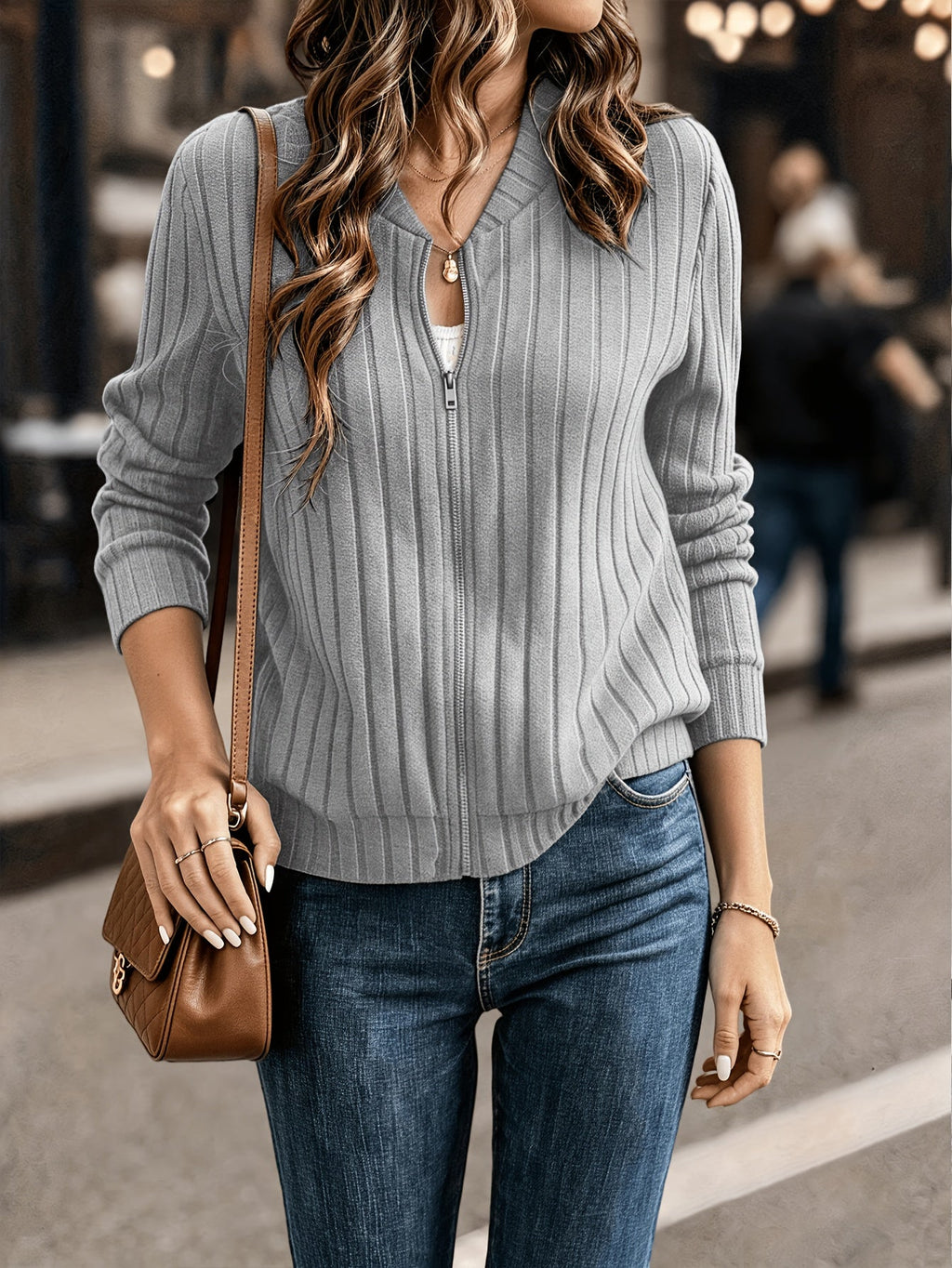 Women’s Ribbed Zip-Front Jacket Classic Fit 6