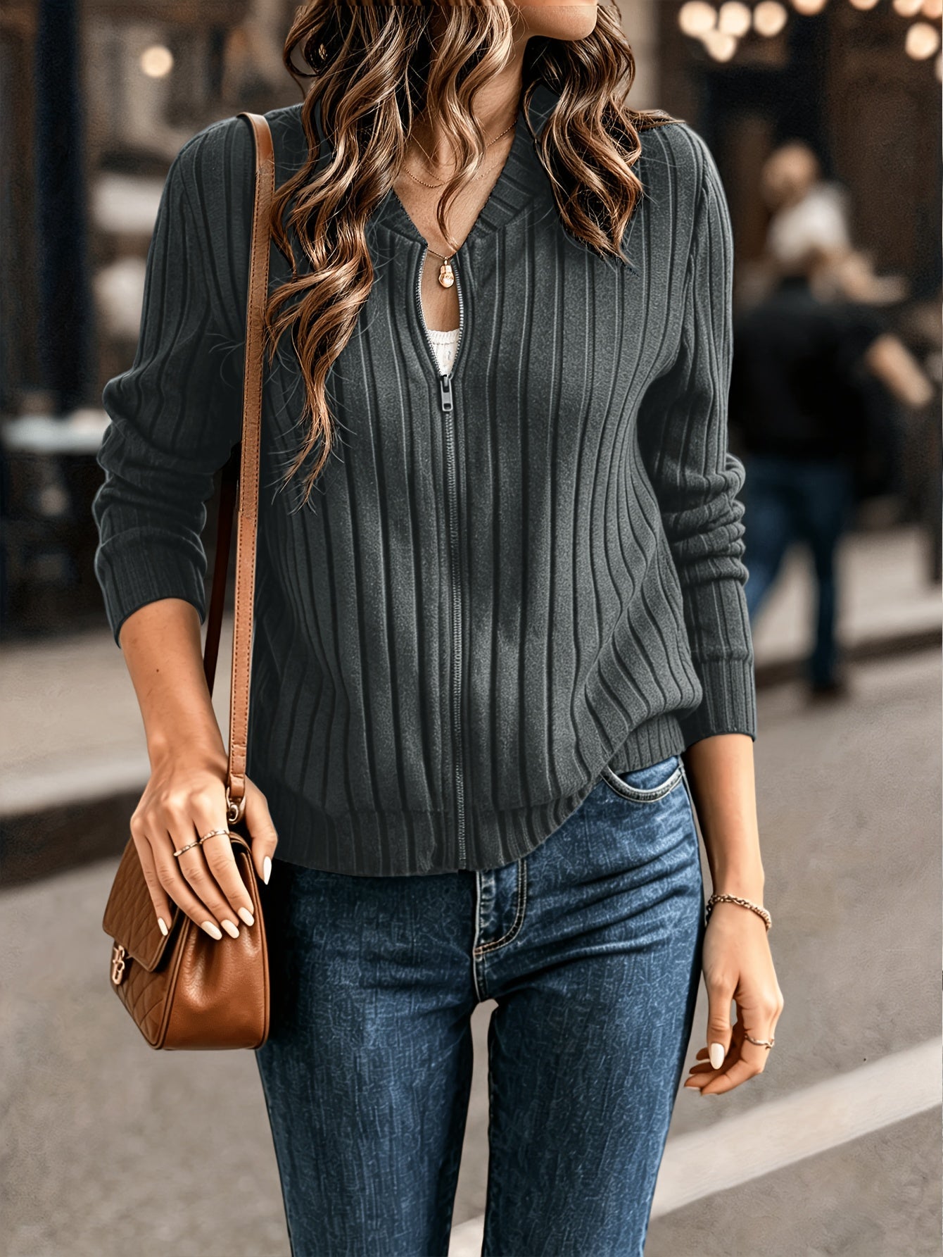 Women’s Ribbed Zip-Front Jacket Classic Fit 8