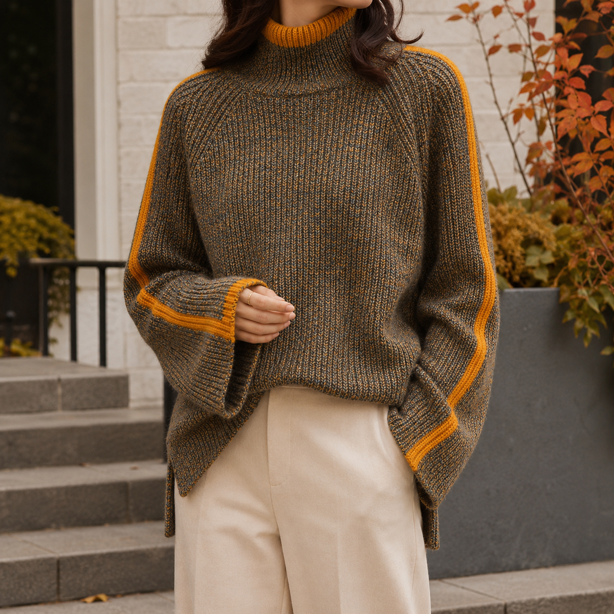 Women’s Roll Neck Sweater Relaxed Fit with Flared Sleeves 0