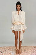 Women’s Ruffle Mini Dress with Balloon Sleeves for Summer Elegance 0