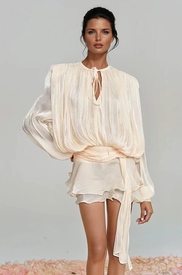 Women’s Ruffle Mini Dress with Balloon Sleeves for Summer Elegance 1
