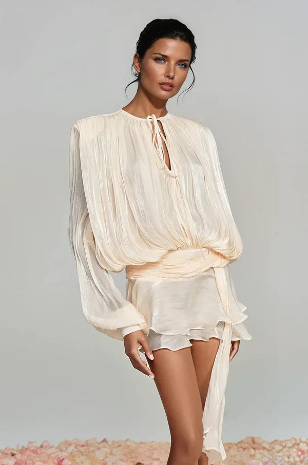 Women’s Ruffle Mini Dress with Balloon Sleeves for Summer Elegance 2