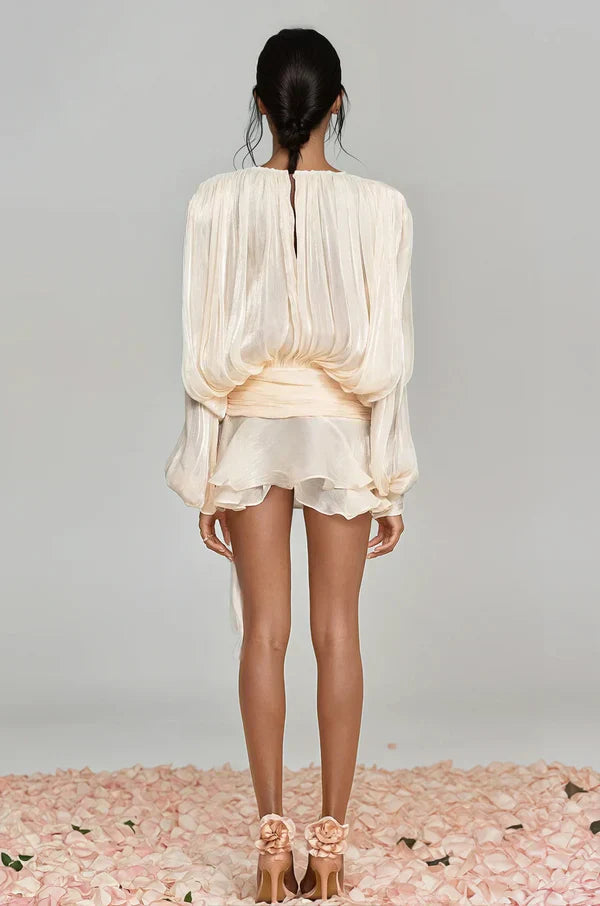 Women’s Ruffle Mini Dress with Balloon Sleeves for Summer Elegance 3
