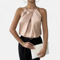Women’s Satin Tank Top Elegant Pleated Design for Going Out 0