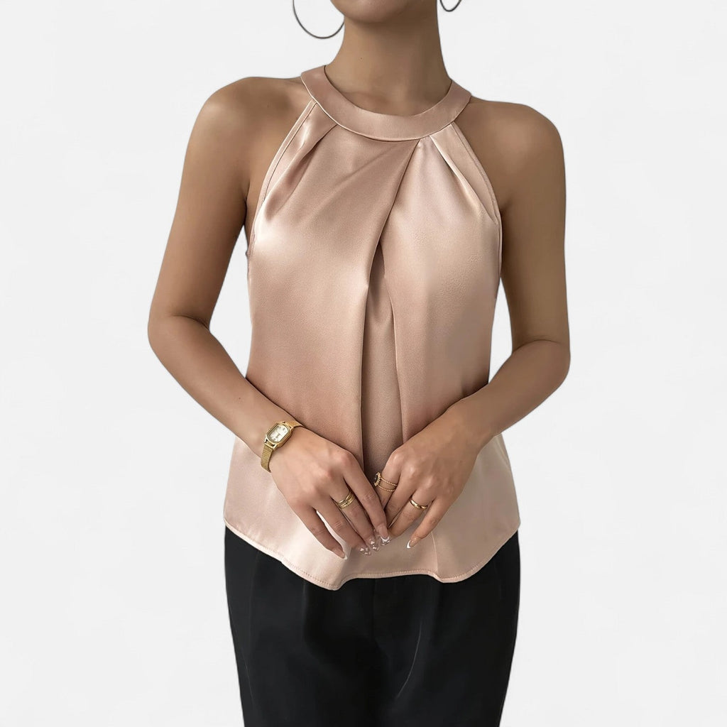 Women’s Satin Tank Top Elegant Pleated Design for Going Out 3