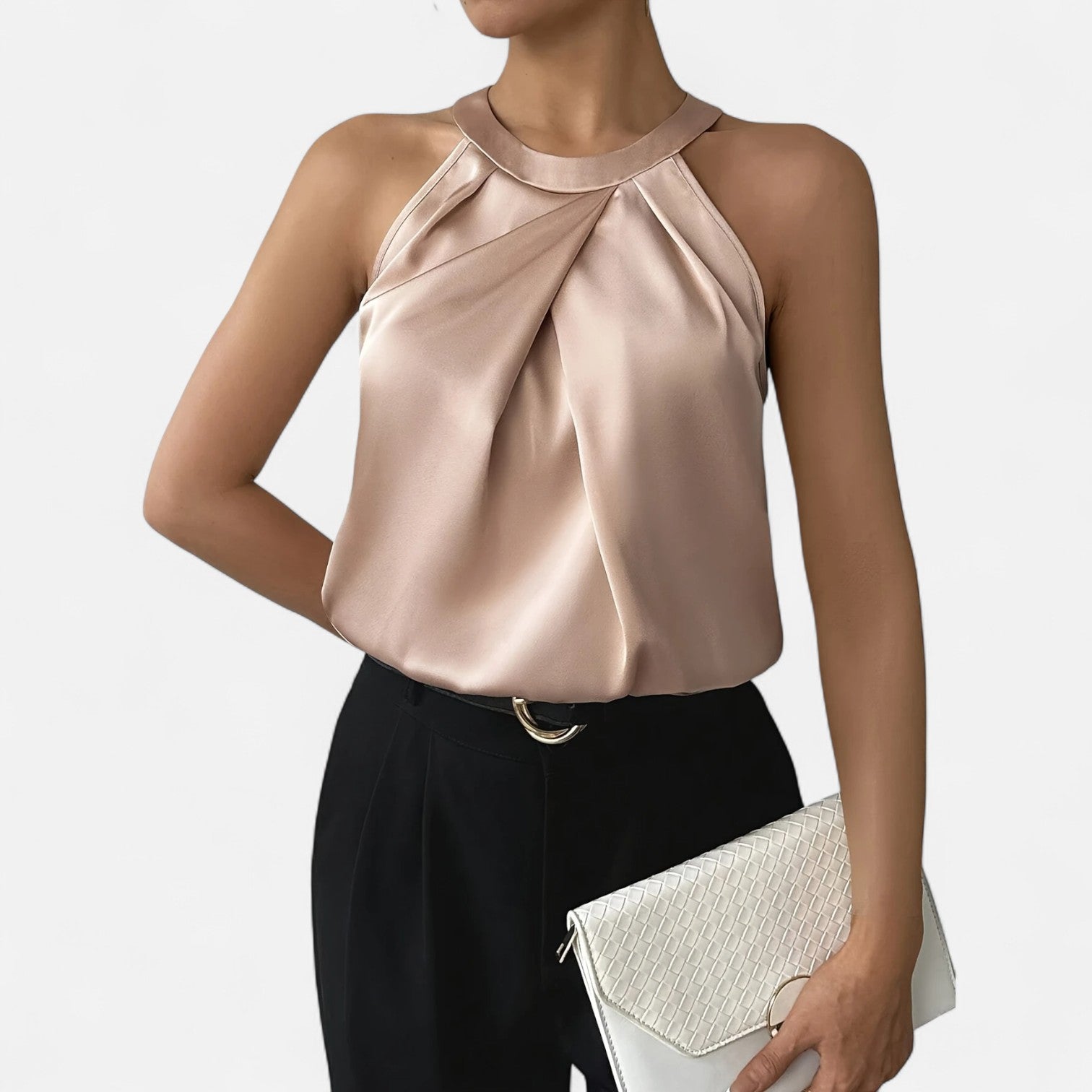 Women’s Satin Tank Top Elegant Pleated Design for Going Out 5