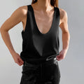 Women’s Satin Tank Top Relaxed Fit Plunging U-Neck Design 0
