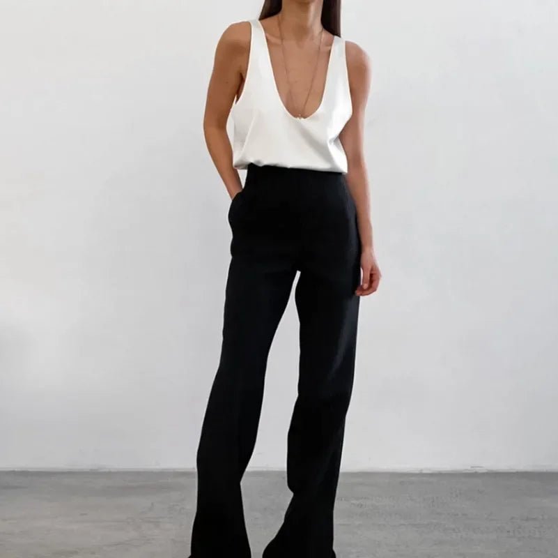 Women’s Satin Tank Top Relaxed Fit Plunging U-Neck Design 3