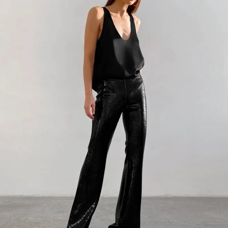 Women’s Satin Tank Top Relaxed Fit Plunging U-Neck Design 4