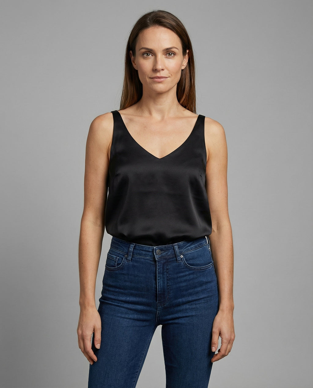 Women’s Satin V-Neck Camisole Top Elegant Wide-Strap Design 0