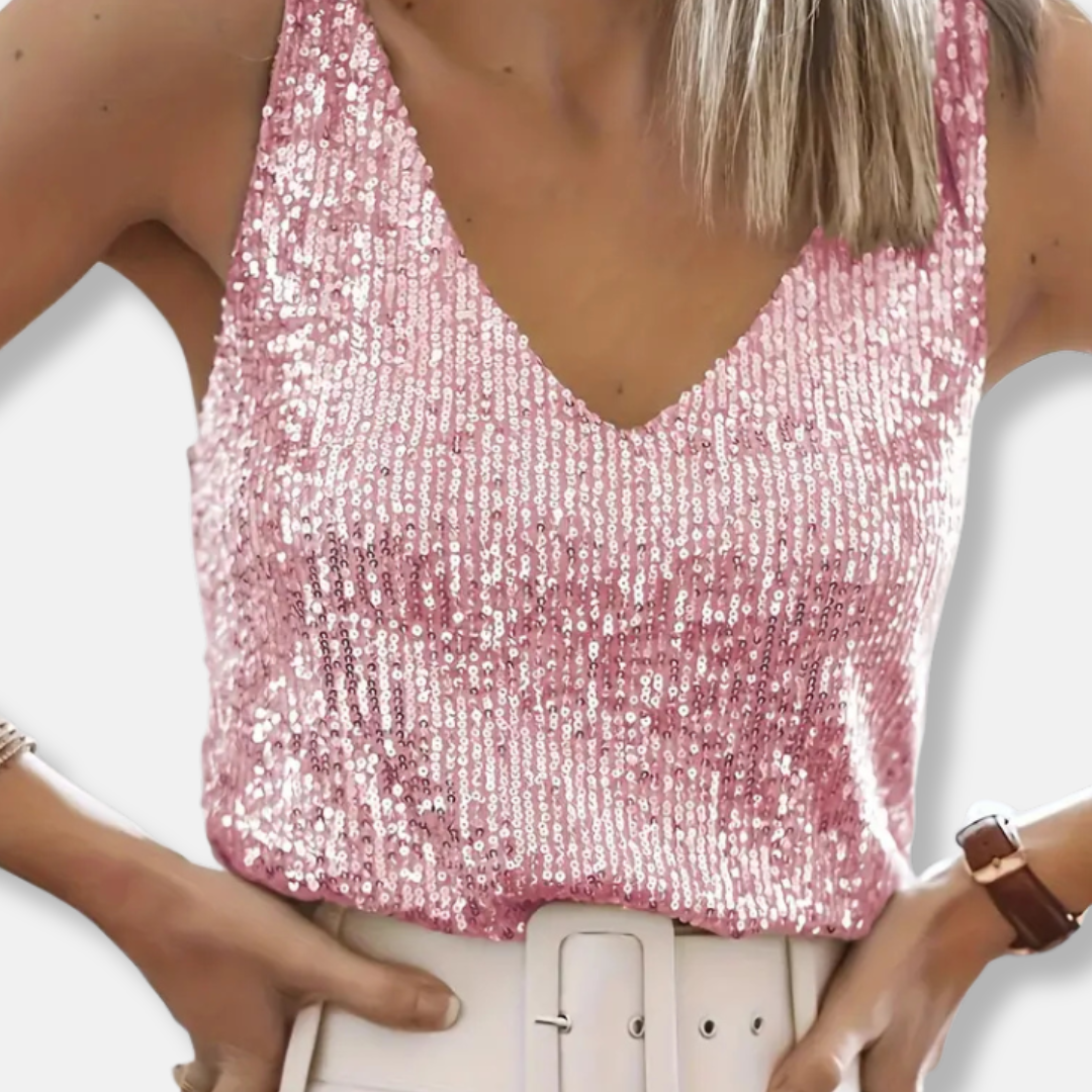 Women’s Sequin V-Neck Top with Wide Straps for Evening Wear 1