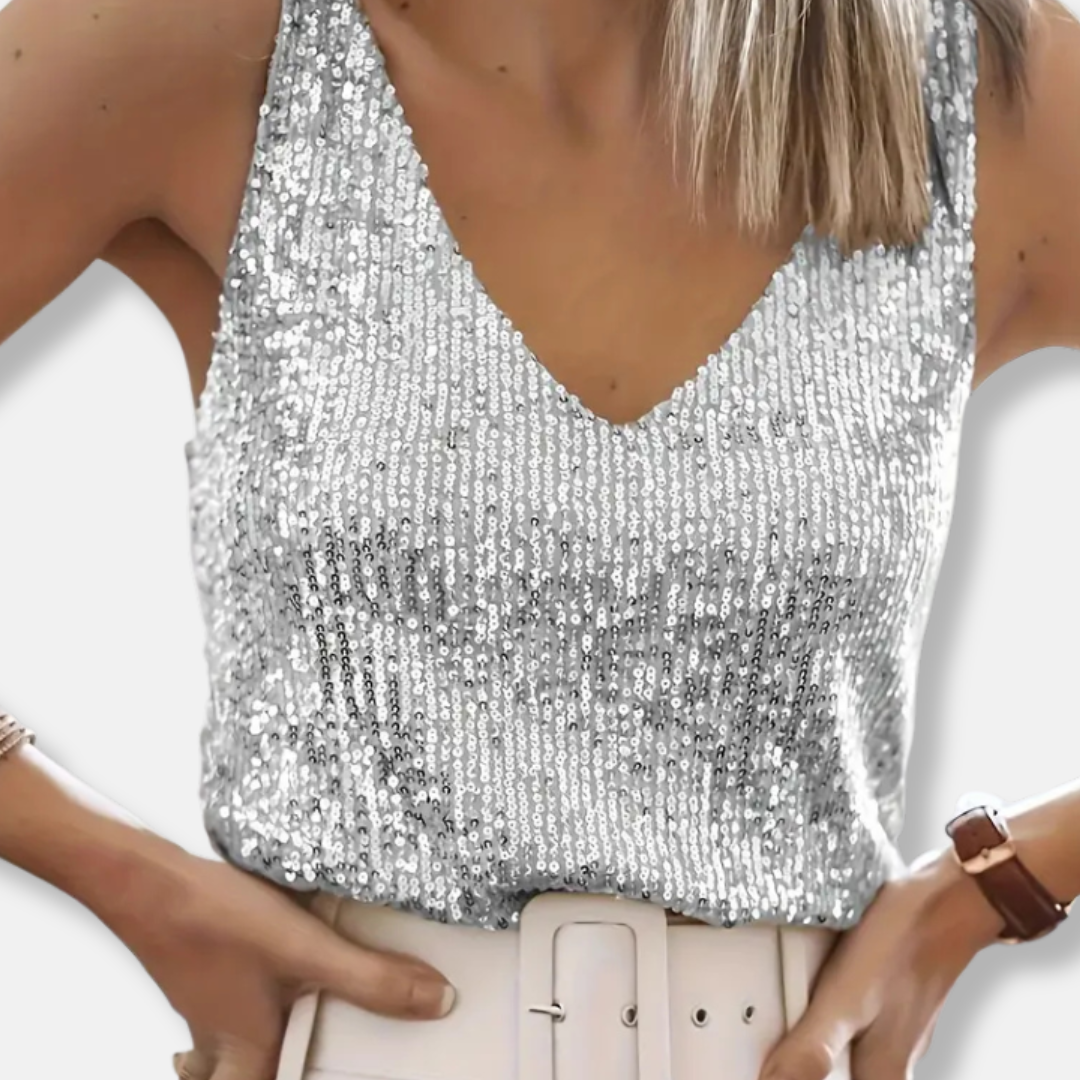 Women’s Sequin V-Neck Top with Wide Straps for Evening Wear 2