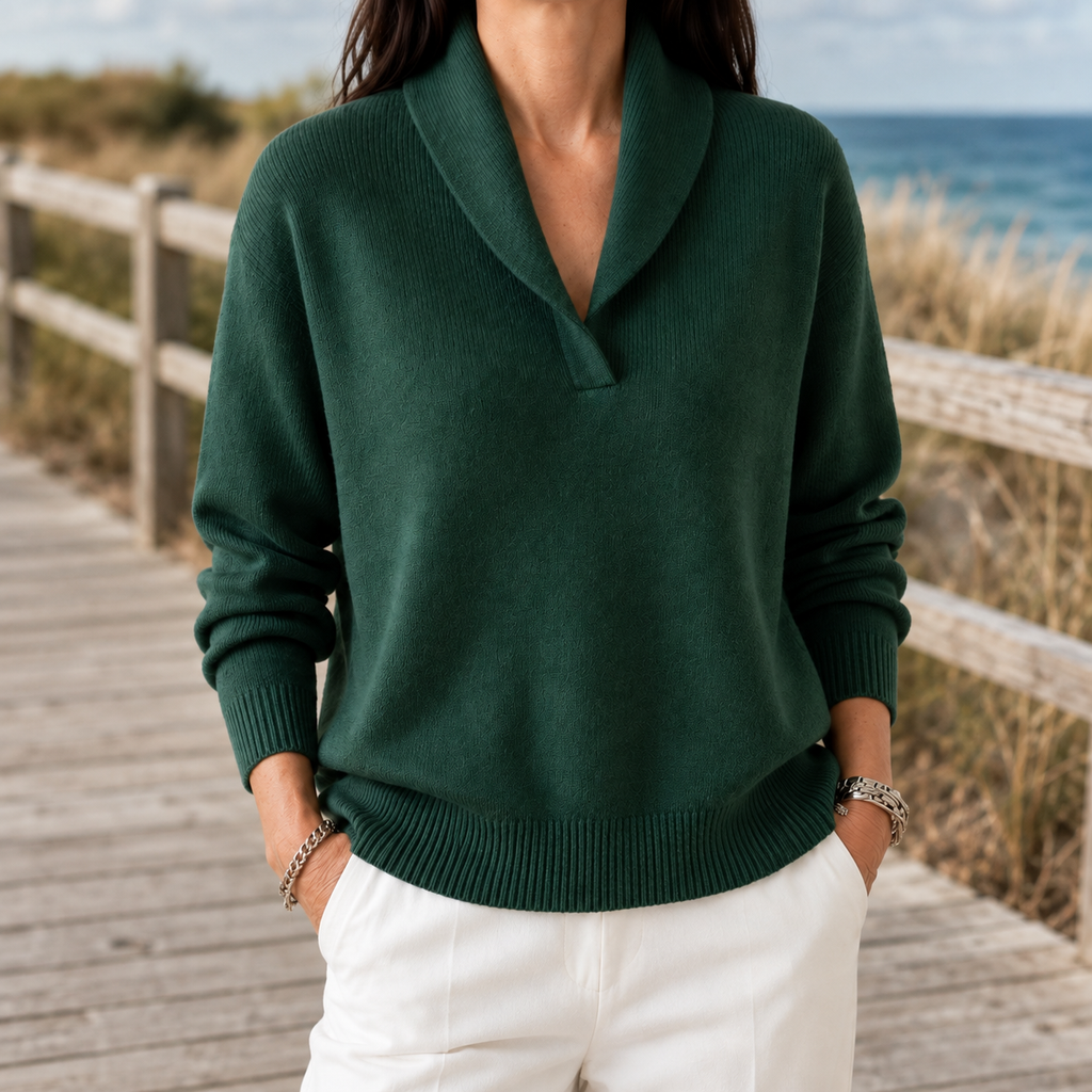 Women’s Shawl Collar Sweater Relaxed Fit Fine Knit 0