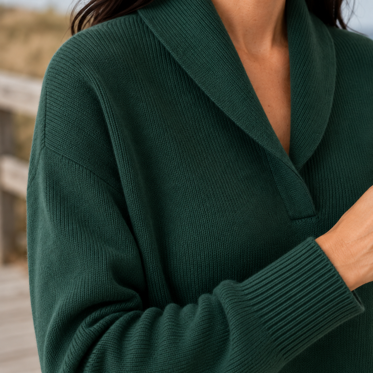 Women’s Shawl Collar Sweater Relaxed Fit Fine Knit 1