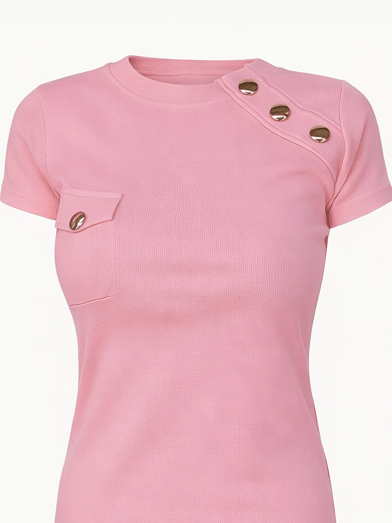 Women’s Short-Sleeve T-Shirt with Button Accent Detail Elegant Style 8